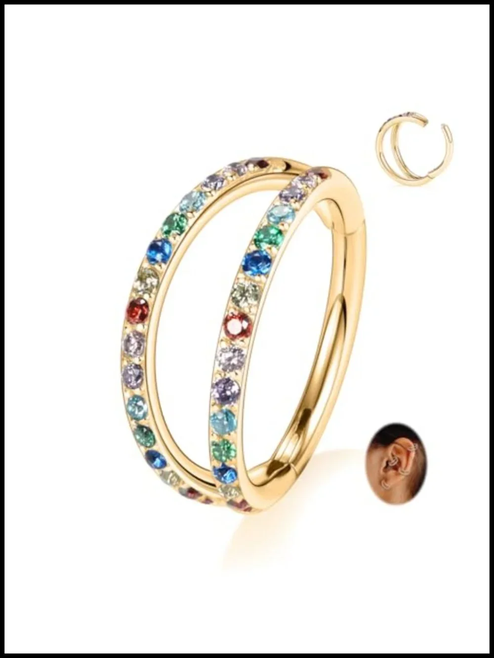 Double Hoop Nose Ring 316L Surgical Steel Clicker Cartilage Earring